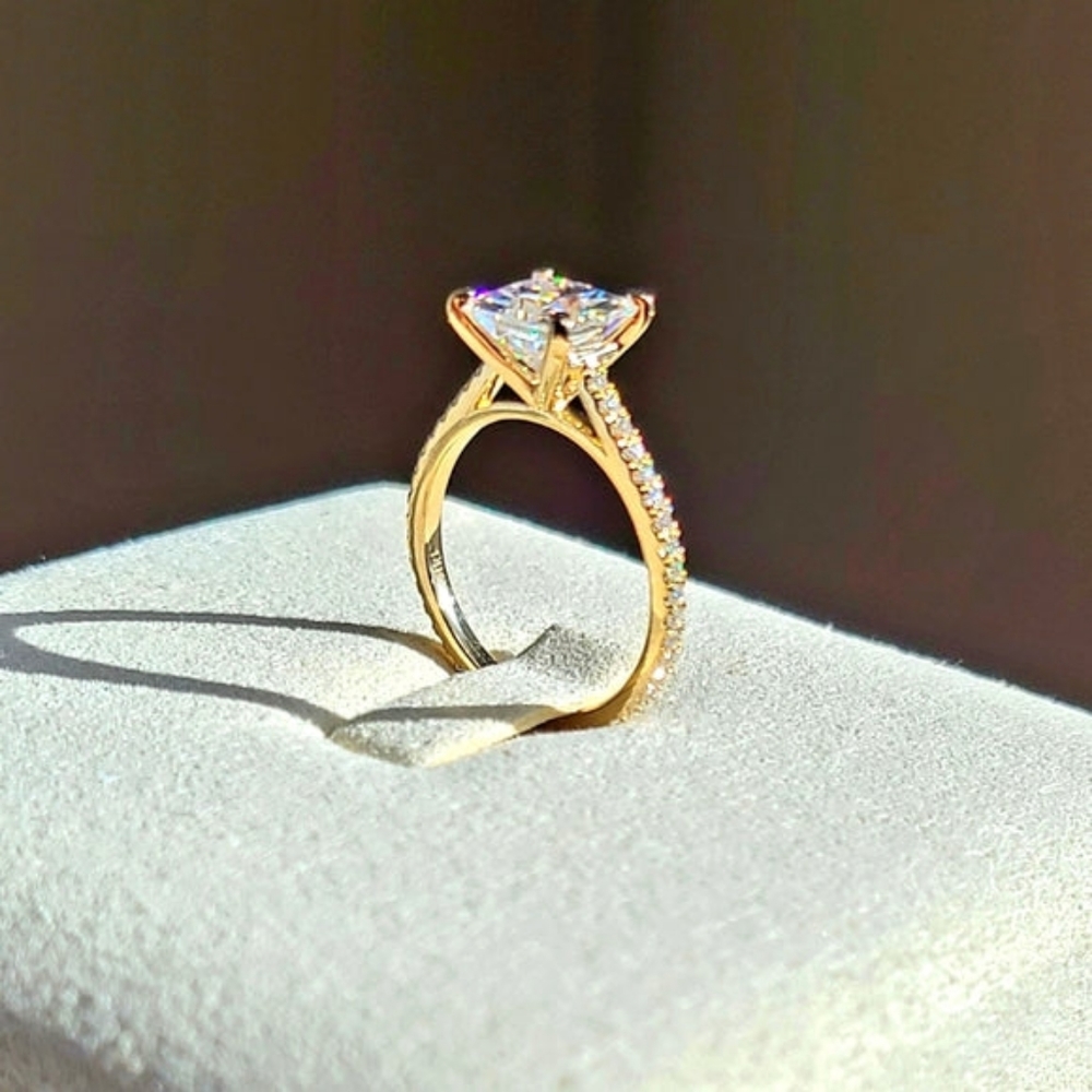 Solid 14k gold 1.5ct princess moissanite ring